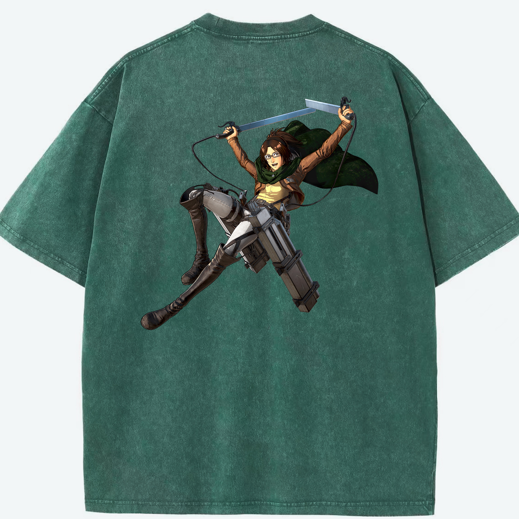 （画像用） 進撃の巨人 ハンジ·ゾエ Attack on Titan Hanji Zoe 綿100% ヴィンテージ風 半袖Tシャツ（背面プリント）